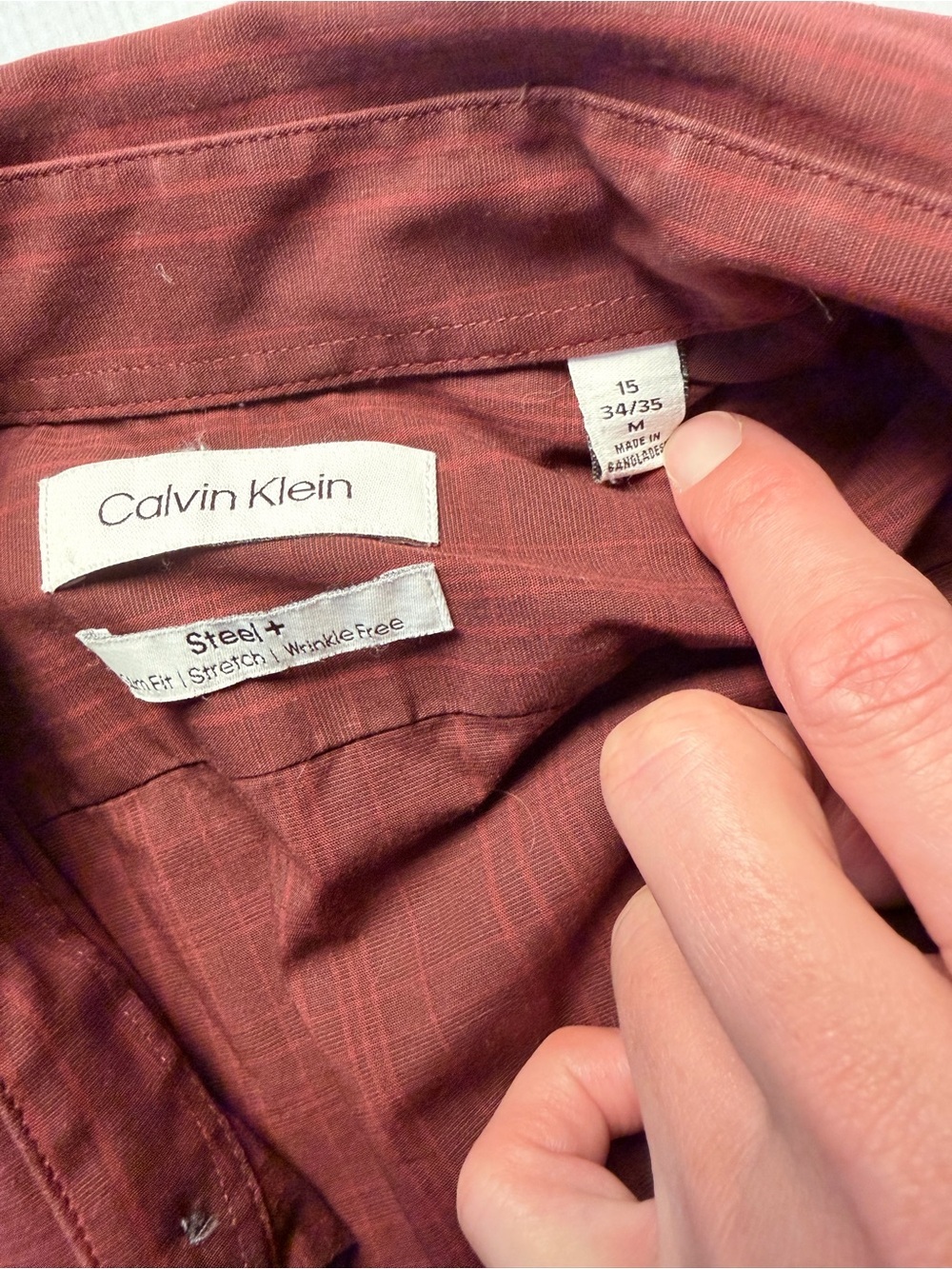 Calvin Klein Men’s Long-Sleeve Button-Up Shirt - Burgundy - Picture 4 of 6